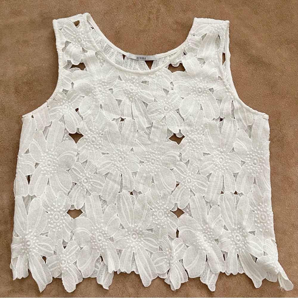Acemi Top Sleeveless White Floral Cut Lace Size M - Picture 4 of 12